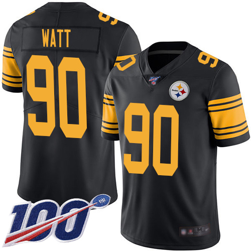 Men Pittsburgh Steelers Football #90 Limited Black T J Watt 100th Season Rush Vapor Untouchable Nike NFL Jersey